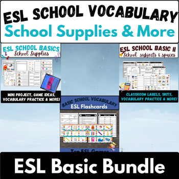 Preview of ESL School vocabulary practice bundle EAL low prep games worksheets