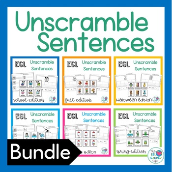 Preview of ESL Sentence Building Activities Bundle for Kindergarten First Grade