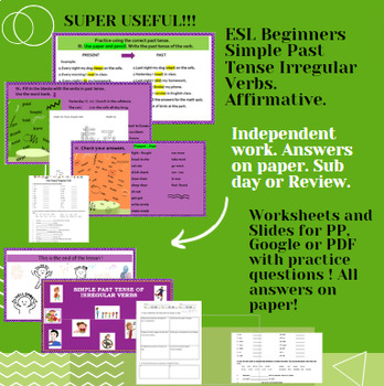 Preview of ESL Simple Past Irregular Affirmative/Paper & Slides- No Prep! Indep. Work & Sub