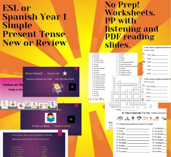 Preview of ESL or WL 1 Simple Present Worksheets and interactive PP slides, NO PREP 3 days