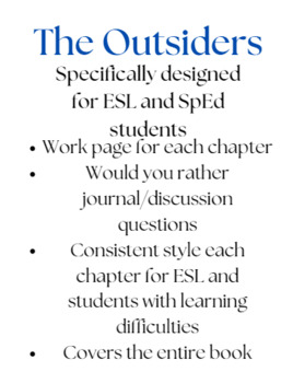 Preview of ESL, SpEd The Outsiders complete book unit with chapter assignments and warm ups