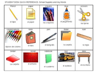 Spanish/English quick reference, school words by Thriving English Learners