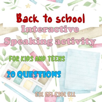 Preview of ESL Speaking activity | Back to school for primary/middle school