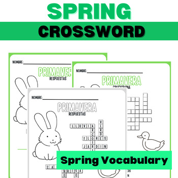 Preview of Spring Bilingual Crossword Puzzle and Coloring Pages - Bilingual Clues, Answers