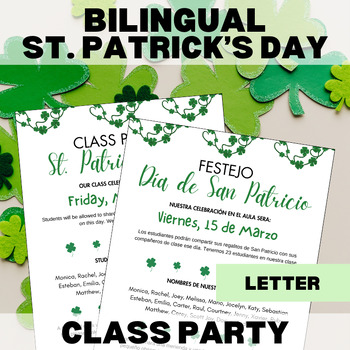 Preview of ESL St. Patrick's Day Party Letter To Parents  || Editable in Canva  Bilingual