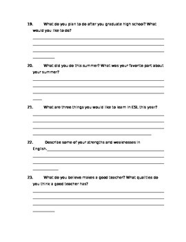 ESL Student Questionnaire by ShapingMinds | Teachers Pay Teachers