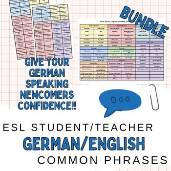 Preview of ESL Student/Teacher German-English Common Phrases Bundle
