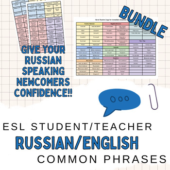 Preview of ESL Student/Teacher Russian-English Common Phrases Bundle