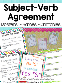Preview of Subject Verb Agreement Posters, Games, and Printables