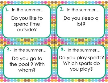 ESL Summer Question Task Cards by Island Teacher | TpT