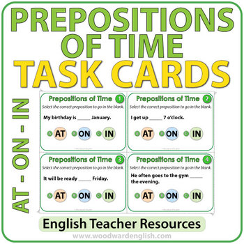 Preview of ESL Task Cards - Prepositions of TIME - AT ON IN