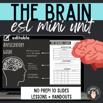 Preview of ESL Teen Brain Project Based No Prep Editable Unit Complete Lessons 7-12