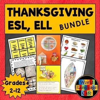 Preview of ESL THANKSGIVING ACTIVITIES BUNDLE ⭐ Thanksgiving ESL ⭐ Games ELL EFL ELD Crafts