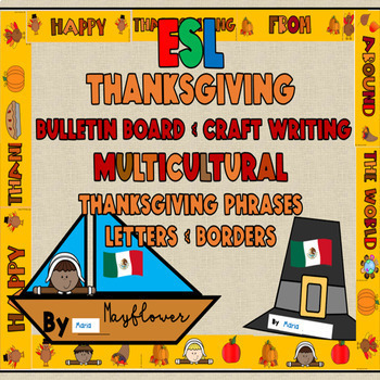 Preview of ESL Thanksgiving Newcomer Activities Bulletin Board Craft Writing