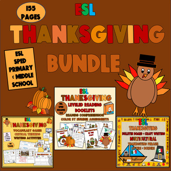 Preview of ESL Thanksgiving Newcomer Craft Writing Vocabulary Reading Speaking Activities