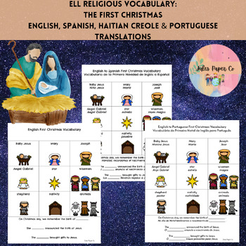 Preview of ESL The First Christmas Vocab Translated from English into Other Languages