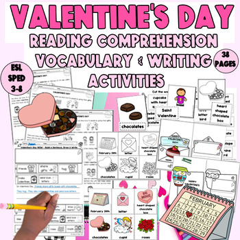 Preview of ESL Valentine's Day Reading Newcomer Vocabulary and Writing SPED Grades 3-8