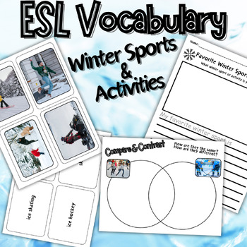 Preview of ESL Vocabulary Winter Sports & Activities Writing Prompts and Compare & Contrast