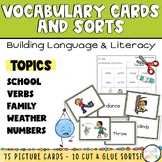 ESL Vocabulary Cards and Sorts - School, Family, Verbs, We