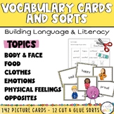 ESL Vocabulary Cards and Sorts - Body, Food, Clothes, Emot