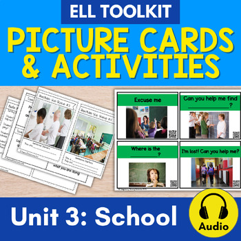 Preview of ESL Vocabulary Flashcards for Around the School - ESL First Week Picture Cards