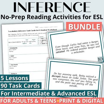 Preview of ESL Reading Comprehension Inferencing Activities, Worksheets & Task Cards BUNDLE