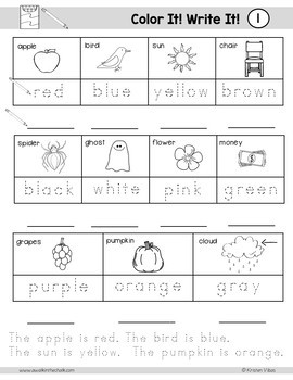 esl vocabulary workbook for beginners newcomers freebie colors