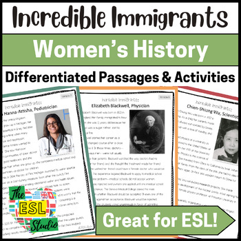 Preview of ESL Reading Comprehension about Famous Immigrants | Women's History Month