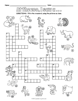 ESL ZOO ANIMALS Crossword Puzzle Worksheet Activity - 4 Versions