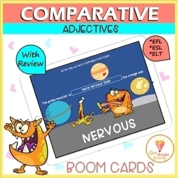 Preview of ESL and EFL Comparative Adjectives | Comparatives | BOOM Cards | -ER | MORE