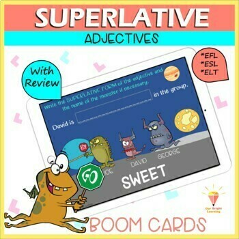 Preview of ESL and EFL Superlative Adjectives | BOOM Cards | Game