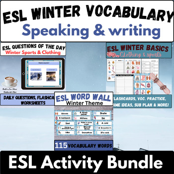 Preview of ESL winter vocabulary practice word wall flashcards & more basic speaking EAL