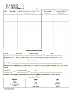 Preview of ESOL/ELD Reading Log with Sentence Frames
