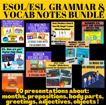 Preview of ESOL Newcomer Grammar/Vocabulary Google™ Notes Bundle
