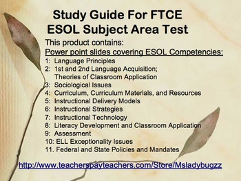 Preview of ESOL TESOL ESL Study Guide for Subject Area Exam