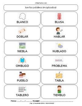 ESPAÑOL K-1: PALABRAS CON BL by Spelling Dojo | TPT