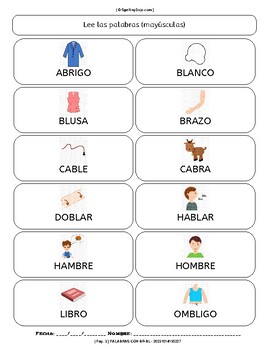 ESPAÑOL K-1: PALABRAS CON BR-BL by Spelling Dojo | TPT