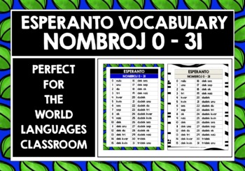 Preview of ESPERANTO NUMBERS 0-31 REFERENCE SHEET