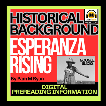 Preview of ESPERANZA RISING Historical Background Google Slide Intro digital music, photos