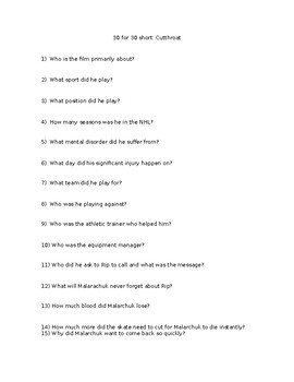 Preview of ESPN 30 for 30: Cutthroat Guided Questions with answer key