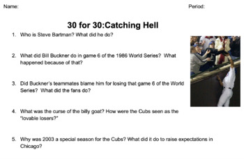 Preview of ESPN 30 for 30 Documentary: Catching Hell Video Questions with answer key