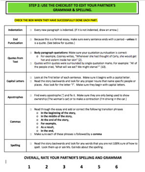 peer edit essay checklist