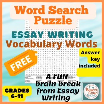 essay writing vocabulary word search brain break