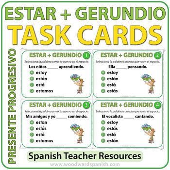 Preview of ESTAR + Gerundio - Spanish Task Cards