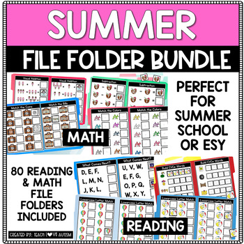 Preview of ESY Math and Reading File Folders Summer Themed Activities for Centers
