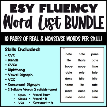 Preview of ESY Phonics Fluency Word List Bundle - No Prep!