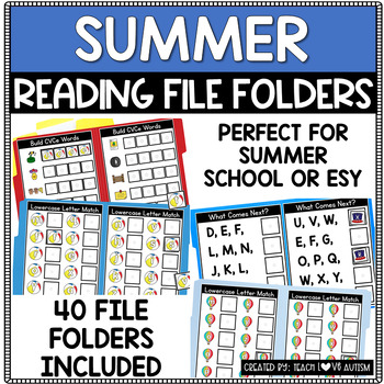 Preview of ESY Reading File Folders Summer Themed Activities for Centers