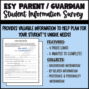 Preview of ESY Student Information Survey for Parents