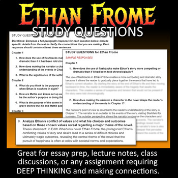 Preview of ETHAN FROME Study Questions & Essay Prompts (review, lecture) Word Document-DOCX