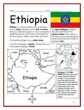 ethiopia introductory geography worksheet by interactive printables